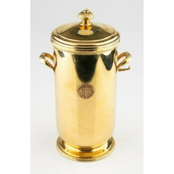 Cartier Solid 14k Yellow Gold and Glass Very Rare Vintage Lidded Ice Bucket - Picture 1 of 4